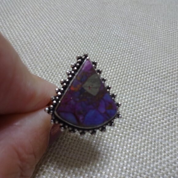 Natural PURPLE TURQUOISE Handmade Sterling 925 Ring Size 9 #198C - Picture 3 of 3